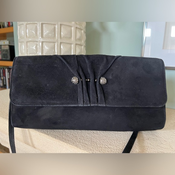 Loriblu Vintage Black Suede Crossbody Clutch Bag